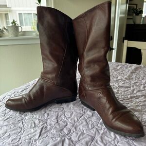 Santana Canada Brown Leather Tall Riding Boot – Wool Plaid Lined | Flat Heel | ~